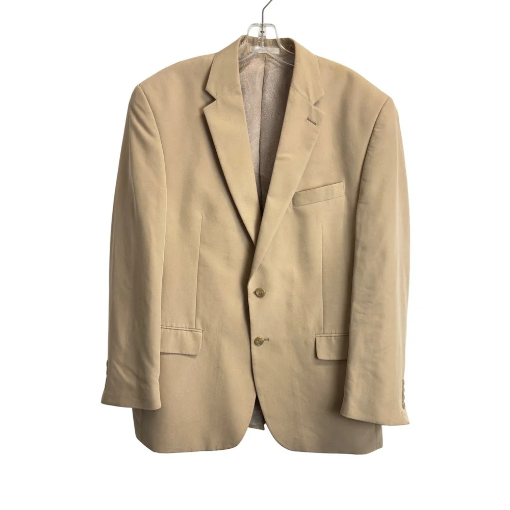 Chaps Mens 42R Tan Khaki Two Button Blazer Sport Coat Paisley Lining Jacket